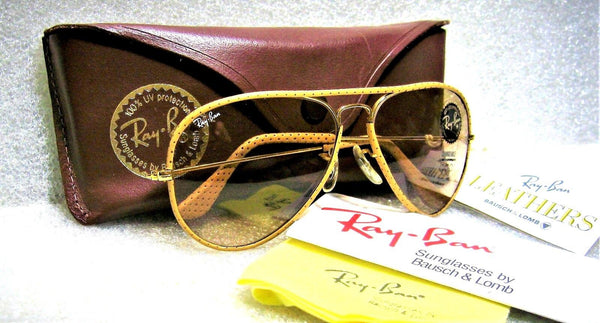 Ray-Ban USA NOS Vintage B&L Aviator Ostrich Leathers L1513 Changeable Sunglasses - Vintage Sunglasses 