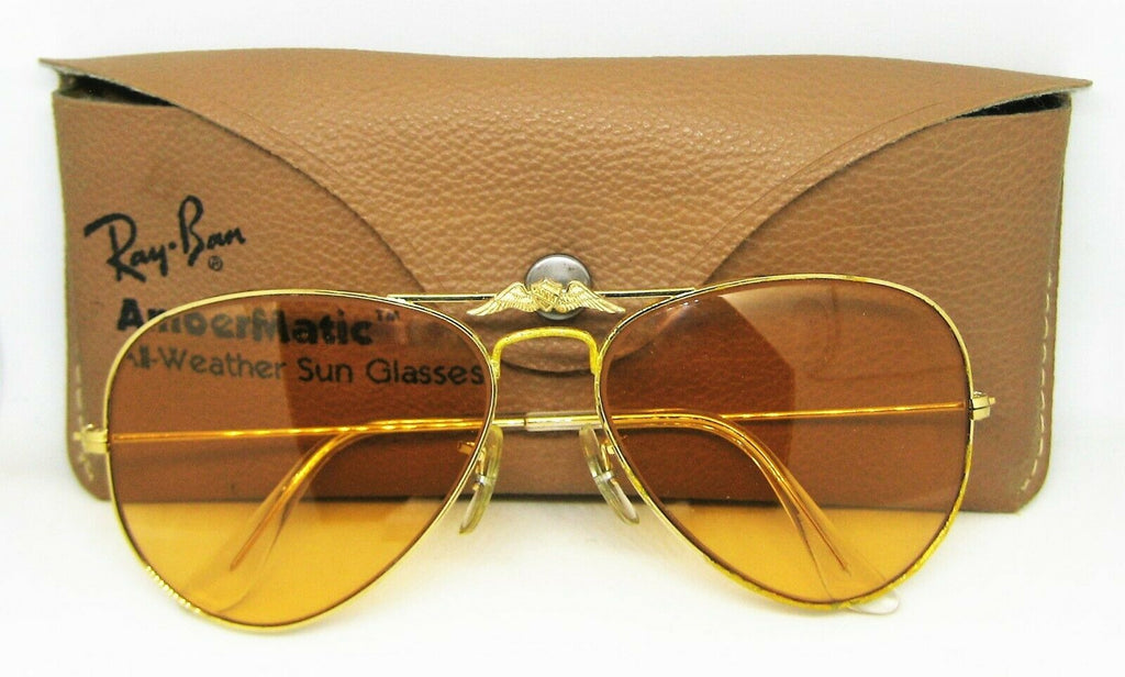 Ray-Ban USA Vintage 1970s B&L AOPA Aviator Ambermatic PhotoChromic Sunglasses