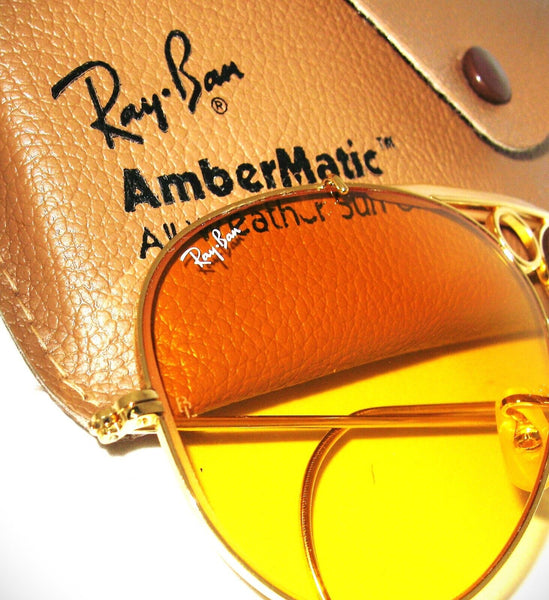 Ray-Ban USA NOS Vintage 80s B&L Aviator Bullet Shooter Ambermatic New Sunglasses