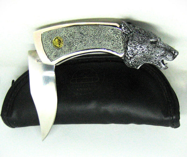 *NOS Vintage 1980s Franklin Mint USA Howling Moon Wolf New Knife & pouch