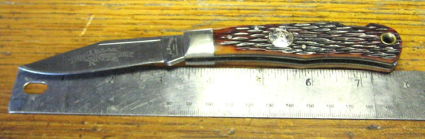 Rare A.G. RUSSELL USA Vintage 2001 TEXAS RANGERS Bone Folding Knife & Sheath