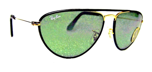Ray-Ban USA Vintage NOS B&L Aviator Blk Leathers Fashion Metals W1565 Sunglasses - Vintage Sunglasses 