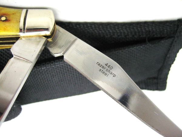 Rough Rider Pocket Knife Two Blade 440 SS Trout Logo Stag Bone Handle New