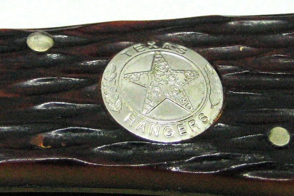 Rare A.G. RUSSELL USA Vintage 2001 TEXAS RANGERS Bone Folding Knife & Sheath
