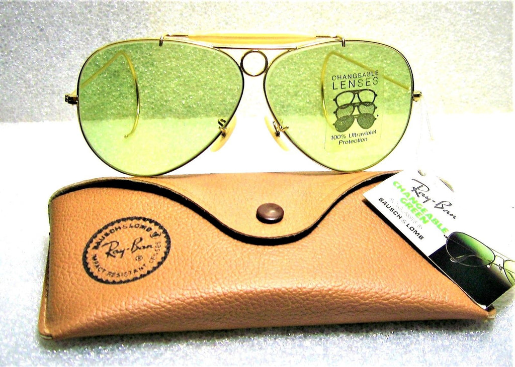 Ray-Ban USA NOS Vintage B&L Aviator Green *Changeable RB3 Shooter NEW Sunglasses - Vintage Sunglasses 