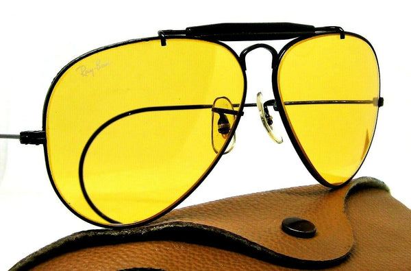 Ray-Ban USA Vintage 1980s B&L Aviator Ambermatic Outdoorsman BkChrome Sunglasses