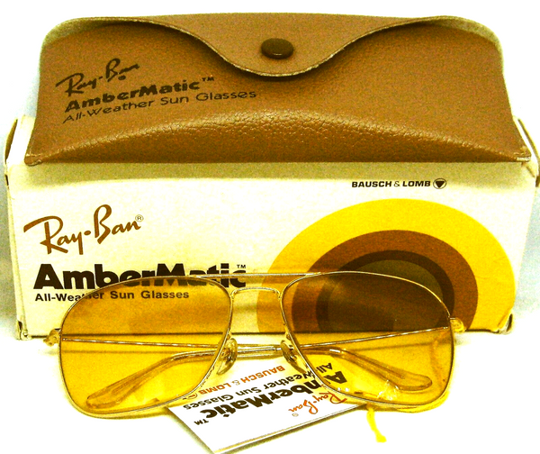 Ray-Ban USA N OS Vintage 70s B&L  Aviator Caravan Ambermatic NewInBox Sunglasses