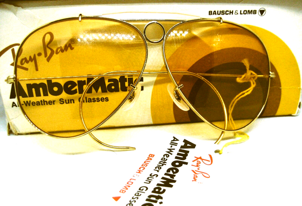Ray-Ban USA N OS Vintage 70s B&L  Aviator Shooter Ambermatic NewInBox Sunglasses