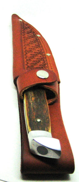 Vintage 1940s Case USA Stag 5” Chromed/saber Fixed Blade Knife w/ Leather Sheath