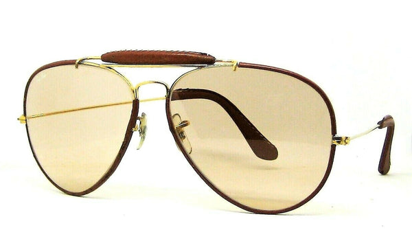 Ray-Ban USA NOS Vintage B&L Aviator Leathers 62mm Brown Photo-Changeable New Sunglasses