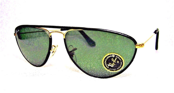 Ray-Ban USA Vintage NOS B&L Aviator Blk Leathers Fashion Metals W1565 Sunglasses - Vintage Sunglasses 
