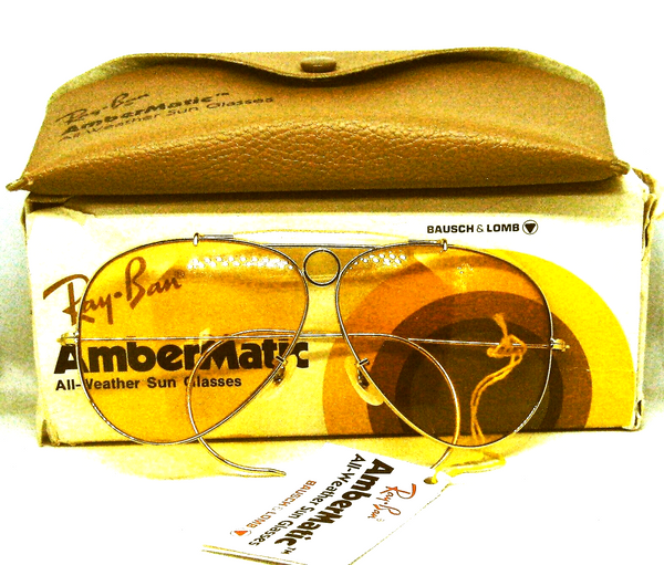Ray-Ban USA N OS Vintage 70s B&L  Aviator Shooter Ambermatic NewInBox Sunglasses