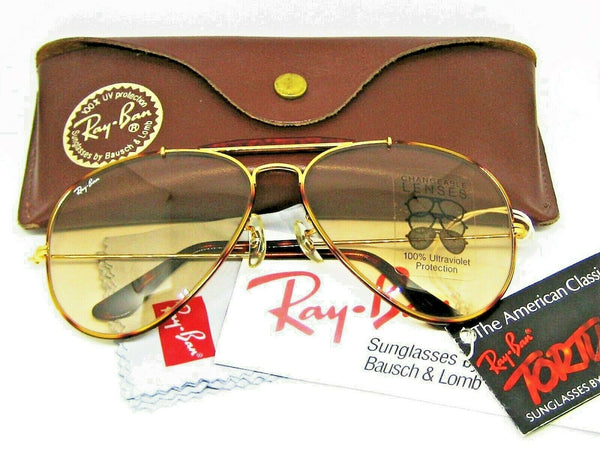 Ray-Ban USA NOS Vintage B&L Aviator Tortuga SuperChangeable L1707 New Sunglasses - Vintage Sunglasses 