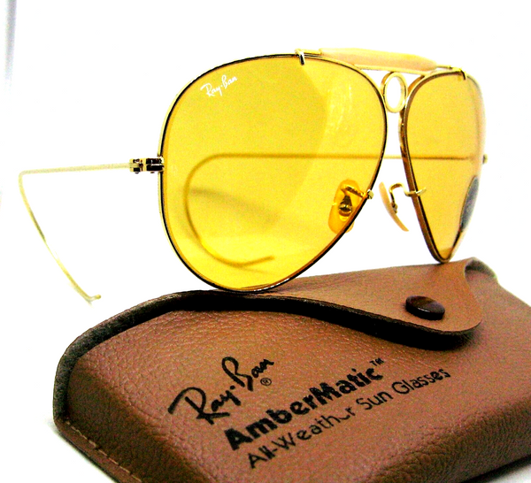 Ray-Ban USA NOS Vintage 80s B&L Aviator Bullet Shooter Ambermatic New Sunglasses