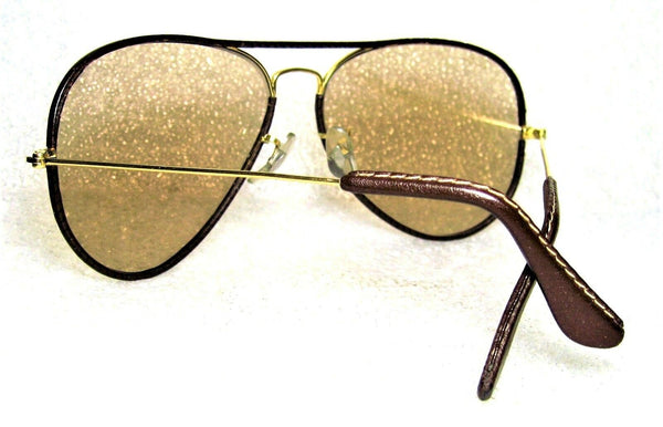 Vintage Ray-Ban USA B&L Aviator Leathers Brown Changeables Mint Sunglasses - Vintage Sunglasses 
