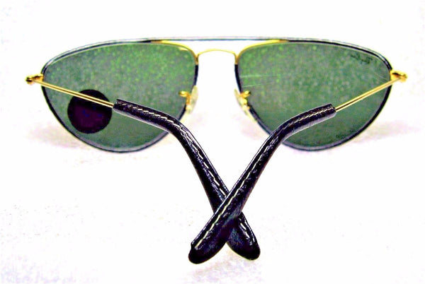 Ray-Ban USA Vintage NOS B&L Aviator Blk Leathers Fashion Metals W1565 Sunglasses - Vintage Sunglasses 