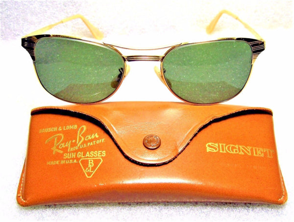 Ray-Ban USA Vintage 1950s B&L *Very Rare "SIGNET" 12k GF *MINT Sunglasses & Case - Vintage Sunglasses 