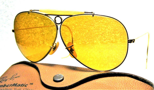 Ray-Ban USA Vintage B&L Aviator Ambermatic Bullet Hole Shooter NrMint Sunglasses - Vintage Sunglasses 