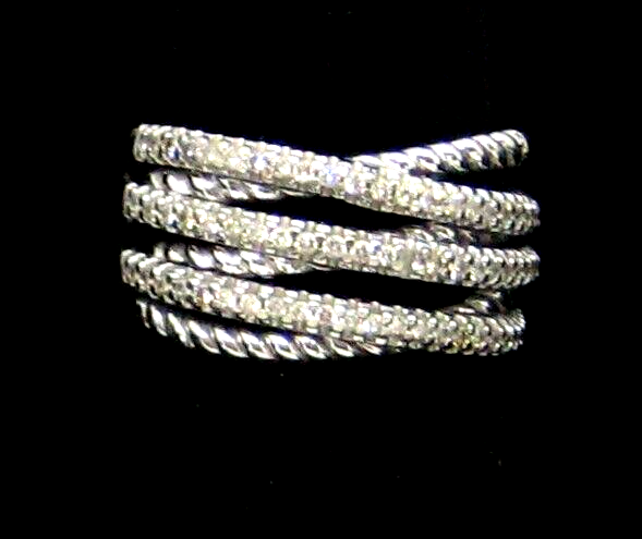 Ring 0.6ctw Diamond 14k White Gold Layered Criss Crossing Wide Band Gabriel & Co