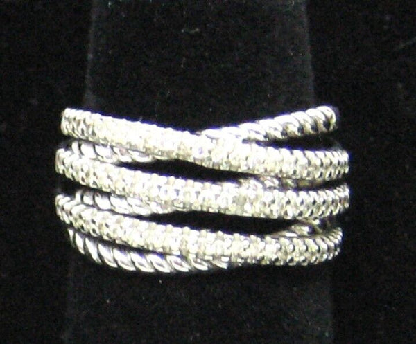 Ring 0.6ctw Diamond 14k White Gold Layered Criss Crossing Wide Band Gabriel & Co