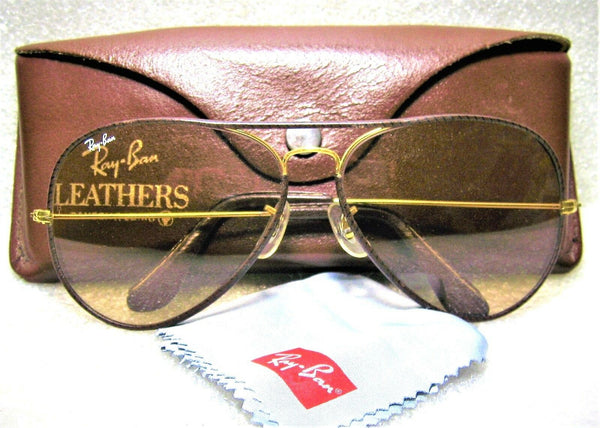 Vintage Ray-Ban USA B&L Aviator Leathers Brown Changeables Mint Sunglasses - Vintage Sunglasses 