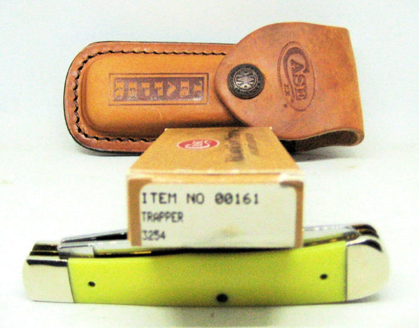 Case xx USA New Trapper Knife Yellow Delrin Handle Carbon Steel Pocket Clip 3254
