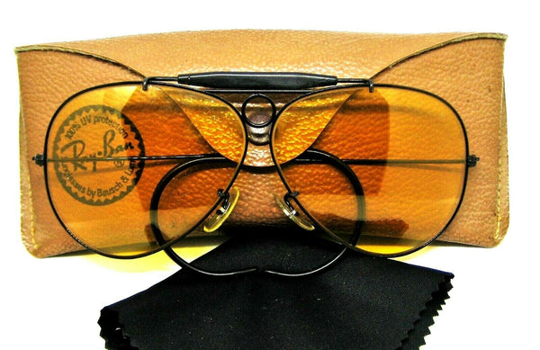 Ray-Ban USA Vintage 1970s B&L Aviator Ambermatic Shooter Black Chrome Sunglasses - Vintage Sunglasses 