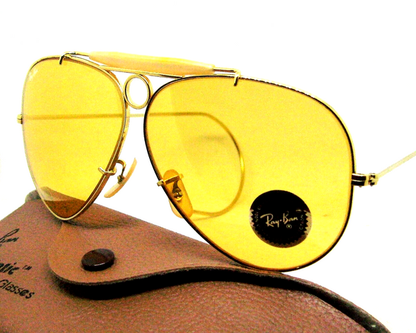 Ray-Ban USA NOS Vintage 80s B&L Aviator Bullet Shooter Ambermatic New Sunglasses