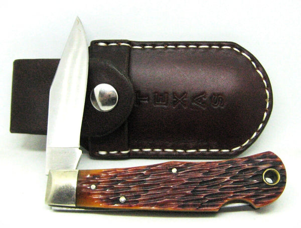 Rare A.G. RUSSELL USA Vintage 2001 TEXAS RANGERS Bone Folding Knife & Sheath