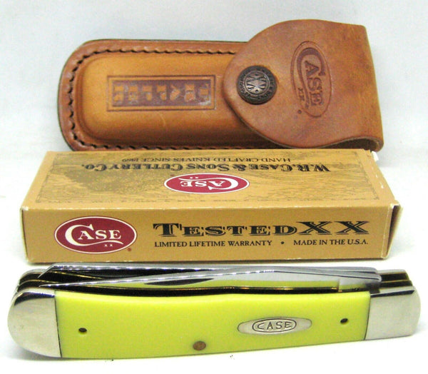 Case xx USA New Trapper Knife Yellow Delrin Handle Carbon Steel Pocket Clip 3254