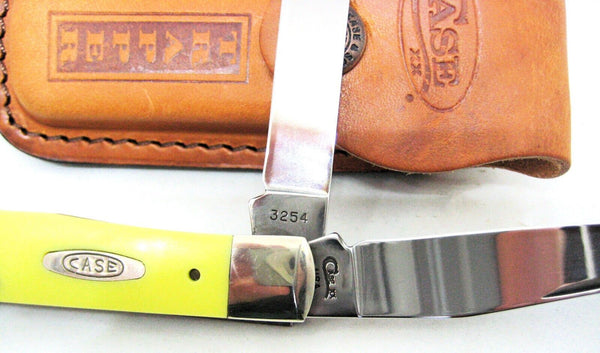 Case xx USA New Trapper Knife Yellow Delrin Handle Carbon Steel Pocket Clip 3254