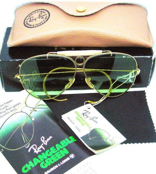 Ray-Ban USA Vintage 70s B&L NOS Aviator Green Changeable Shooter New Sunglasses