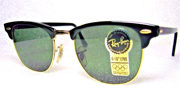 Ray-Ban USA *NOS Vintage B&L Clubmaster II W1116 Polished Ebony *NEW Sunglasses - Vintage Sunglasses 