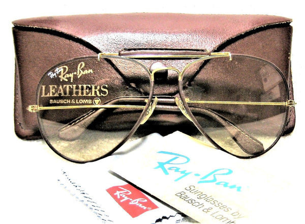 Ray-Ban USA Vintage B&L  Aviator Leathers 62mm Brown Changeables Mint Sunglasses - Vintage Sunglasses 