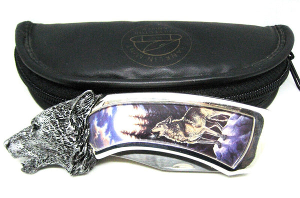 *NOS Vintage 1980s Franklin Mint USA Howling Moon Wolf New Knife & pouch