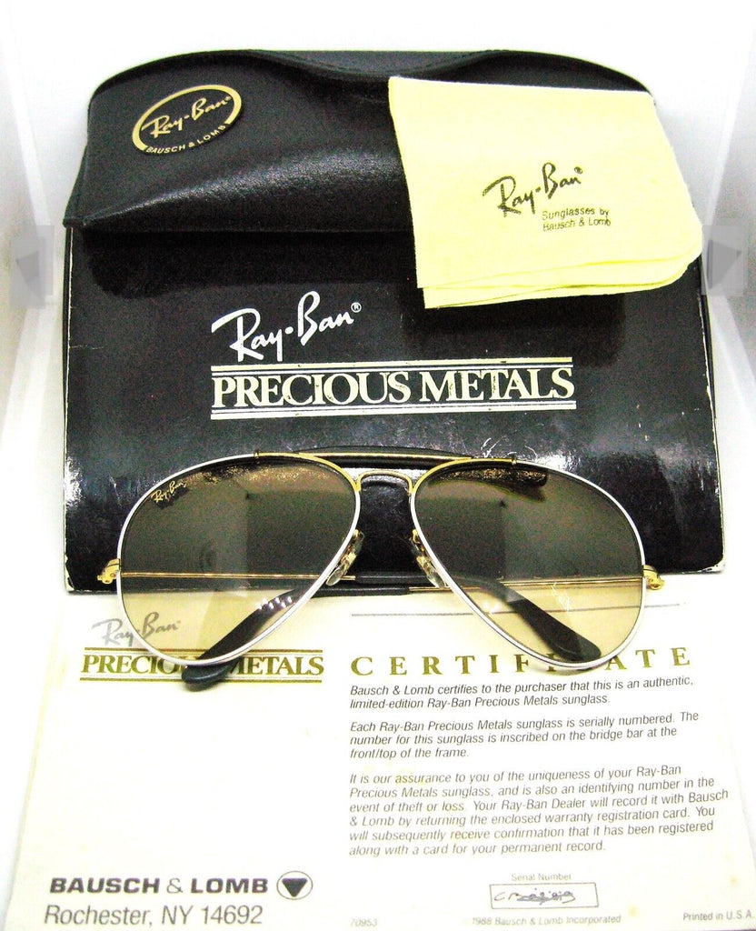 Ray-Ban USA Vintage NOS B&L Aviator Precious Metals Platinum White Sunglasses