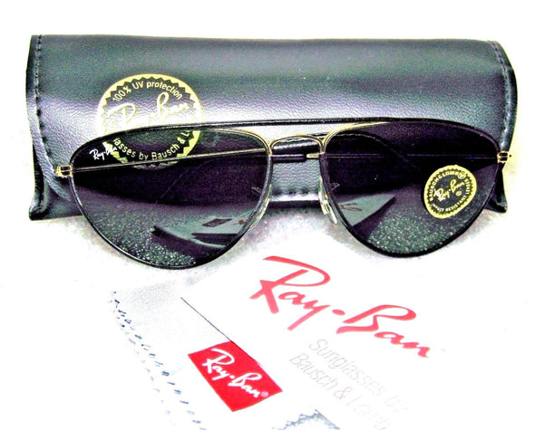 Ray-Ban USA Vintage NOS B&L Aviator Blk Leathers Fashion Metals W1565 Sunglasses - Vintage Sunglasses 