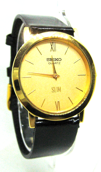 Seiko Quartz Slim Round Mens Wrist Watch Simple Dial New Battery Japan Made Mint
