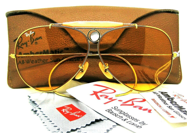 Ray-Ban USA Vintage NOS 80s B&L Aviator Ambermatic Bullet Shooter New Sunglasses - Vintage Sunglasses 