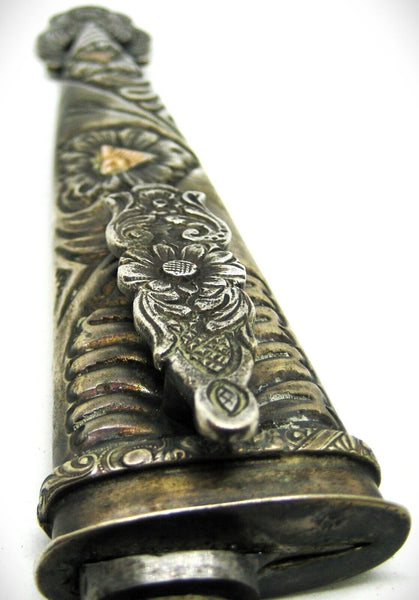 Vintage 1960s NOS Gaucho Facon Silver & Gold Belt Boot Argentine Knife & Sheath