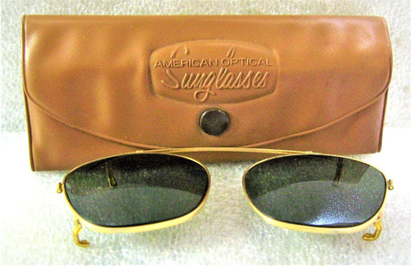 Vintage *AO USA 1950s American Optical Rare "Clip-on" 48 *Mint Sunglasses & Case - Vintage Sunglasses 