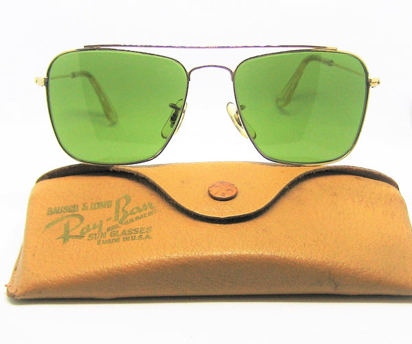Ray-Ban USA *Mint Vintage 1950s B&L Aviator Rare Brace Caravan Sunglasses & Case - Vintage Sunglasses 
